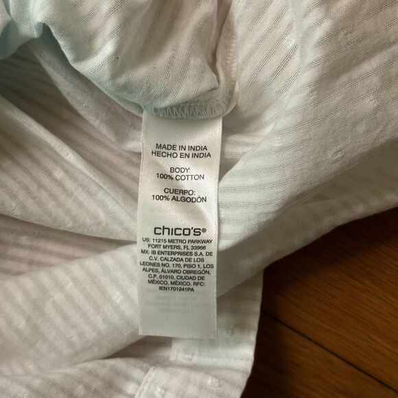 Chico’s Ombre Tunic Top White Aqua Sz 2 EUC Ruffle Resort Wear Coastal Cruise - Picture 6 of 16